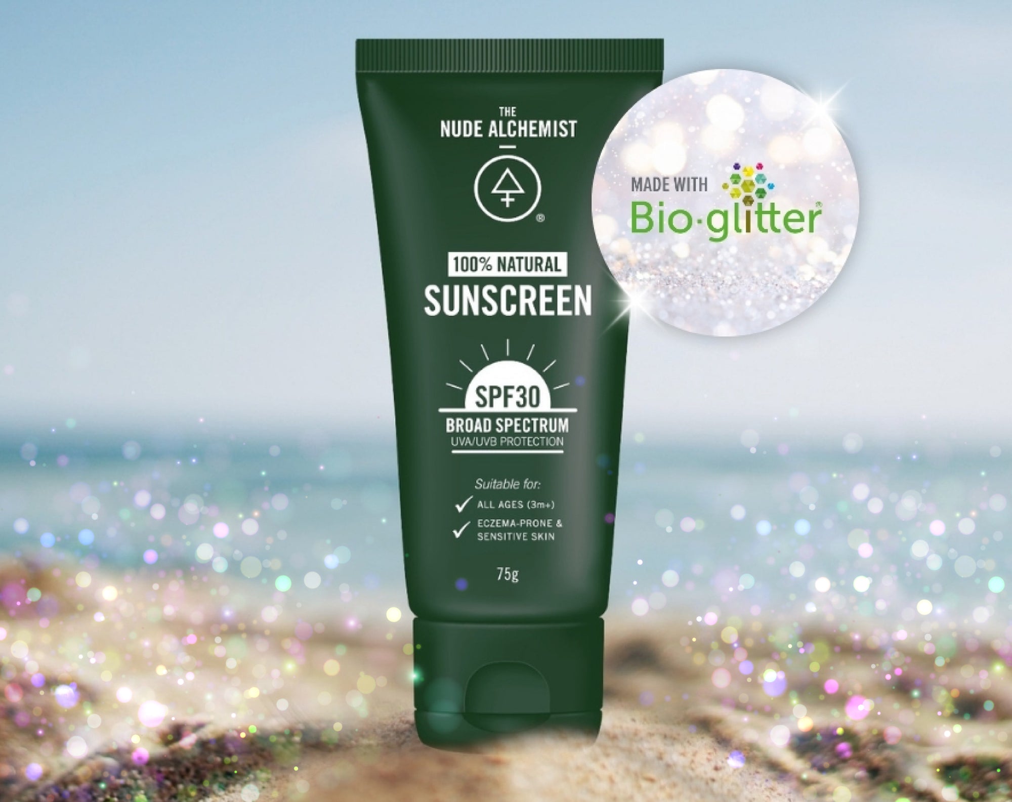 100% Natural SPF30 Sunscreen with bioglitter